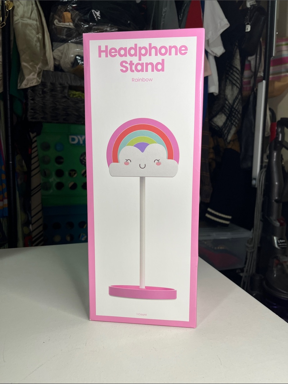 Headphone Stand Rainbow- Pink & White height 11.22 in width 4.53 in